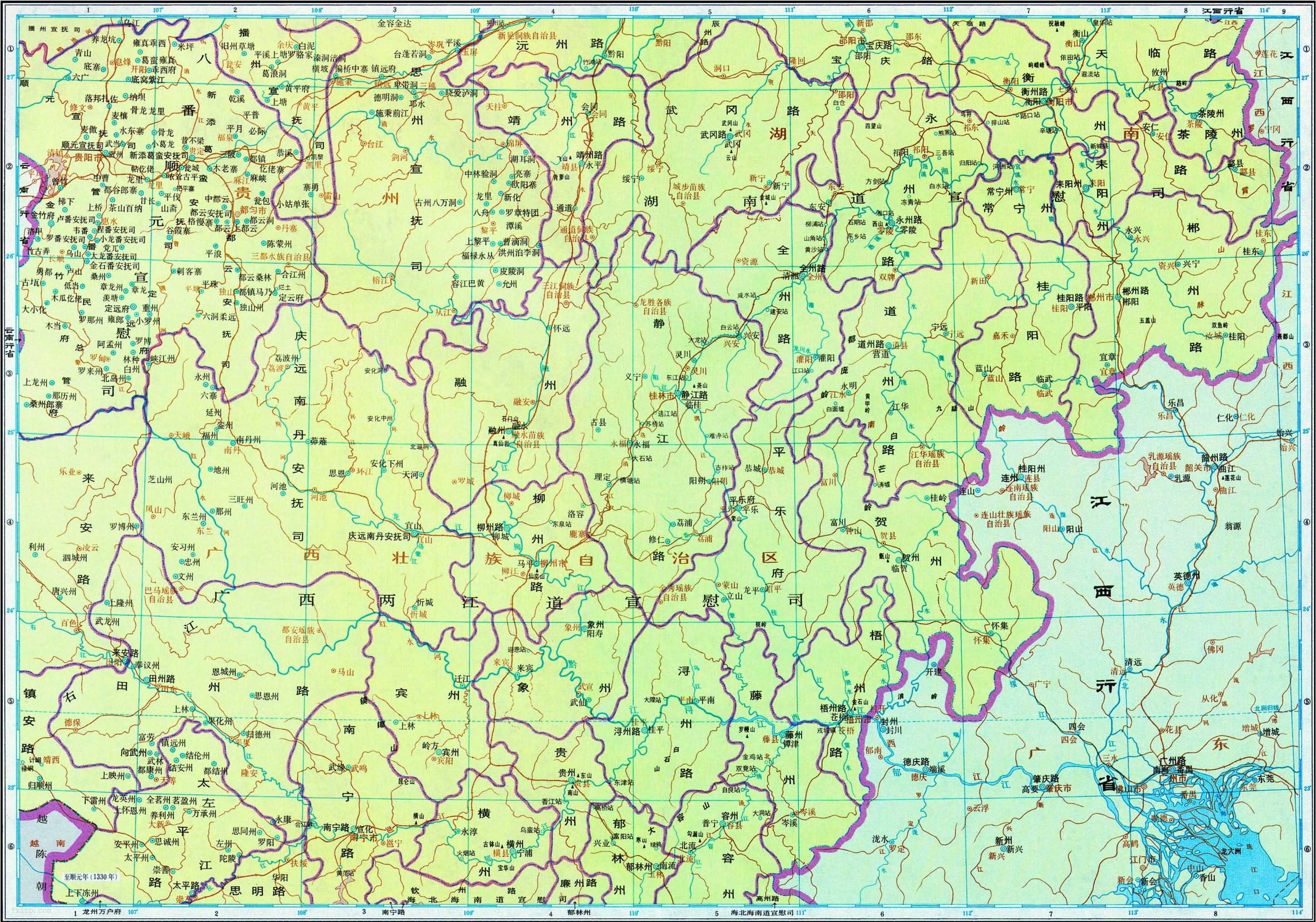元代 湖广行省中部地图